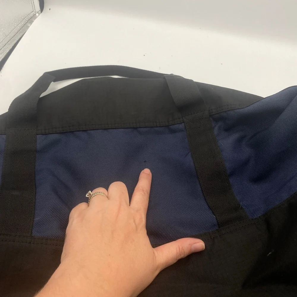 Tommy Hilfiger Duffle Bag Gym Travel Carry On Black Blue Logo 1985 Y2K Style EUC